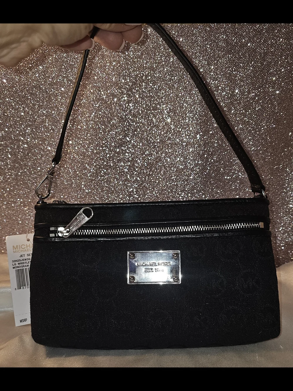 Michael Kors Jet Set Lg Wristlet with Silver Hardware In Jacquard Print